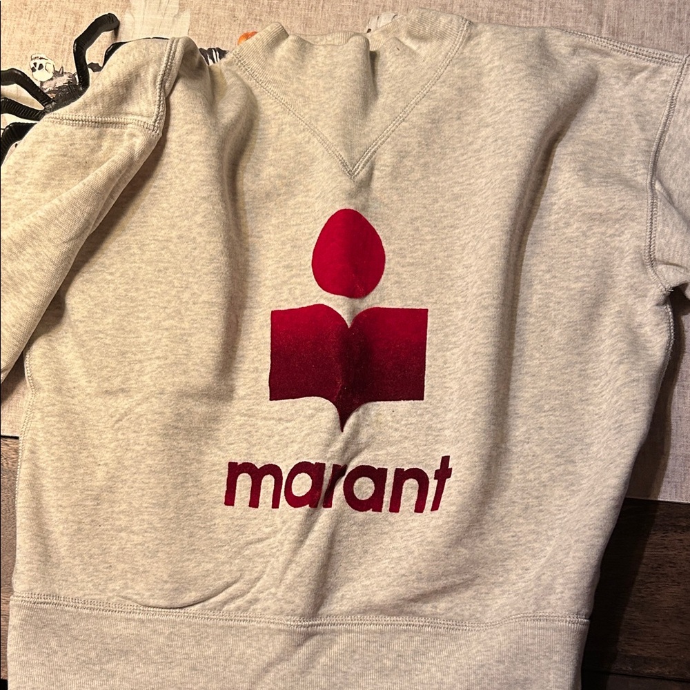 Isabel Marant Heather Gray Sweatshirt with Red Emblem